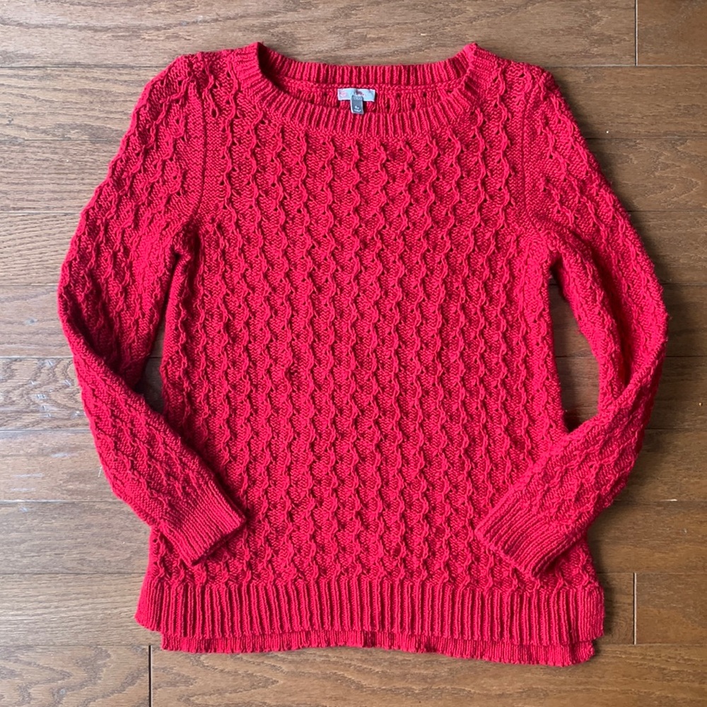 Talbots Cotton & Wool Knit Red Sweater Size Small Petite Christmas Holiday